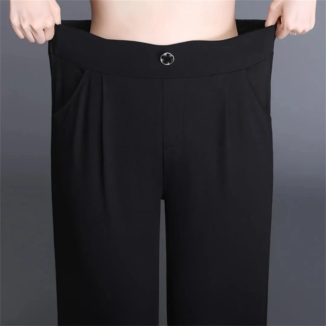 Women's Solid Trousers Summer Thin Radish Cropped Pants High Waist Elastic Loose Casual Leg Work Pants