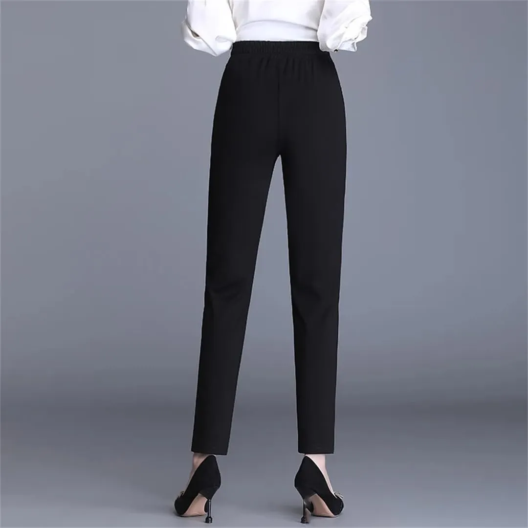 Women's Solid Trousers Summer Thin Radish Cropped Pants High Waist Elastic Loose Casual Leg Work Pants