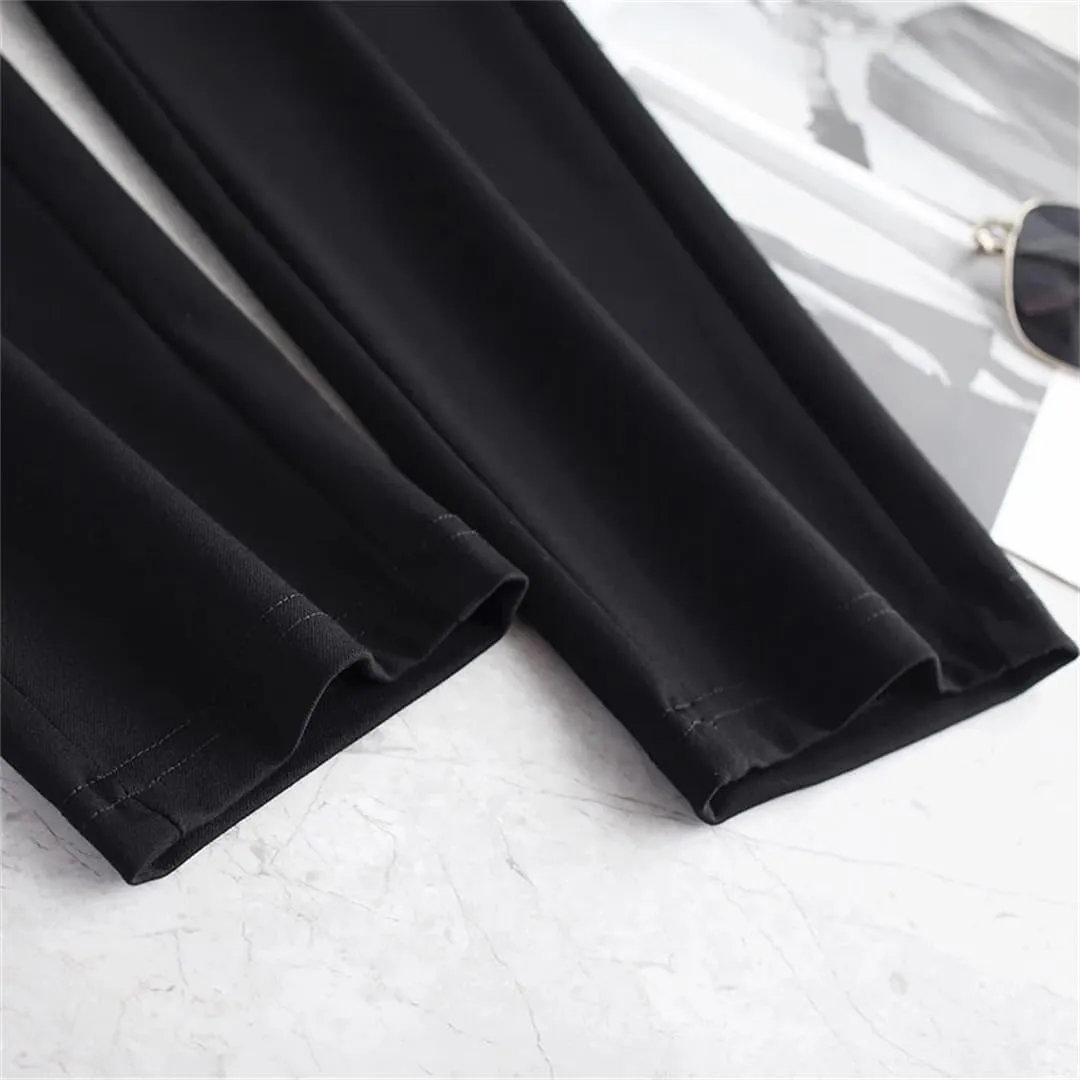 Women's Solid Trousers Summer Thin Radish Cropped Pants High Waist Elastic Loose Casual Leg Work Pants