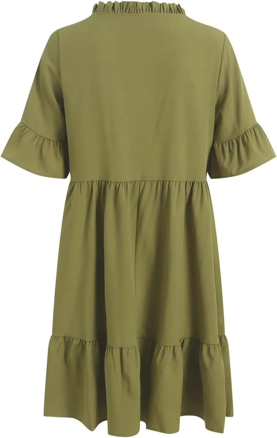 Womens Summer Casual Button Down Mini Dress Ruffle Short Sleeve V Neck Flowy A Line Tiered Beach Vacation Dresses