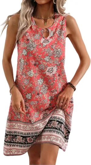 Women's Summer Dress 2025 Sleeveless Floral Boho Sundress Casual Beach Vacation Mini Dresses