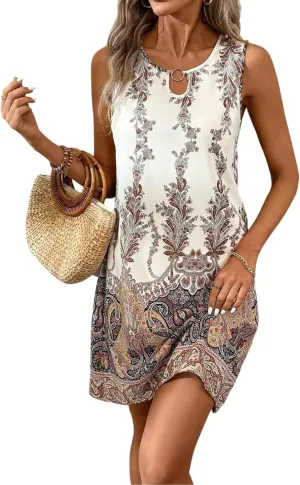 Women's Summer Dress 2025 Sleeveless Floral Boho Sundress Casual Beach Vacation Mini Dresses