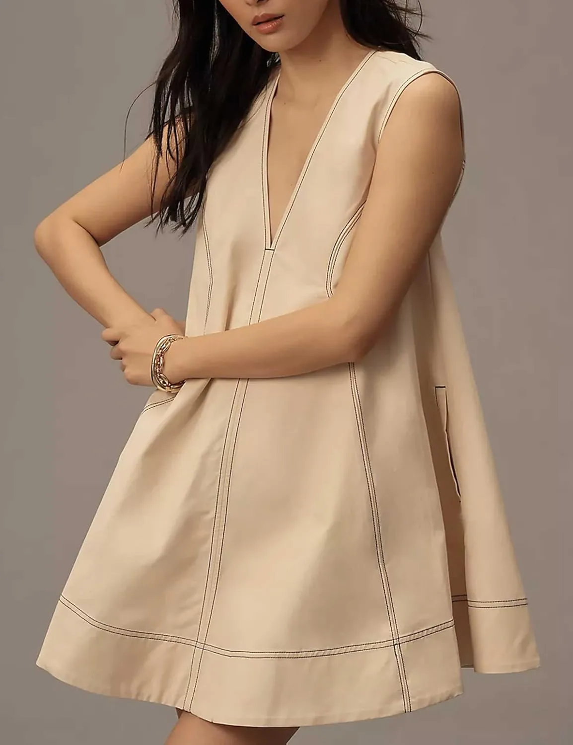 Womens Summer Sleeveless V Neck Mini Dress Short Summer Dresses Sundress Tube Top Beach Mini Dress