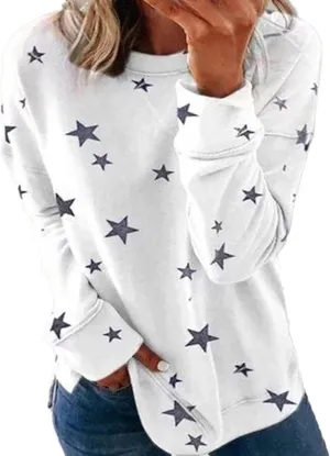 Womens Sweatshirt Crew Neck Star Graphic Pullover Tops 2024 Fall Casual Long sleeve Oversized Sweatshirt