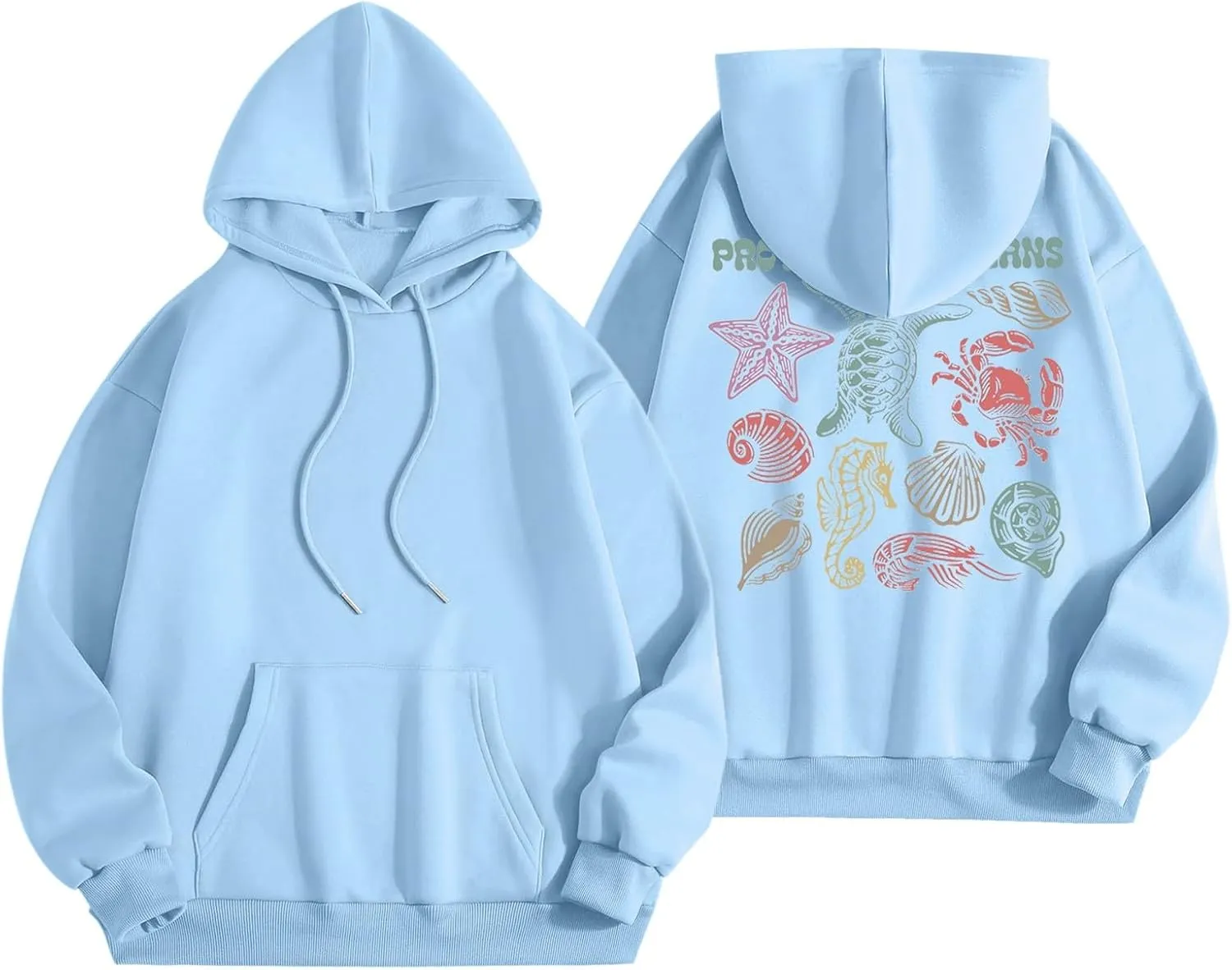Womens Sweatshirt Graphic Oversized Hoodies Ocean Print Comort Long Sleeve Drawstring Pullover Surfing Hoodie