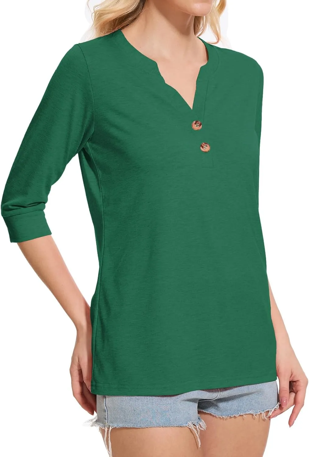 Womens Tops 3/4 Sleeve V Neck Button Down Shirts Business Casual Outfit Basic Tees Summer Top 2025