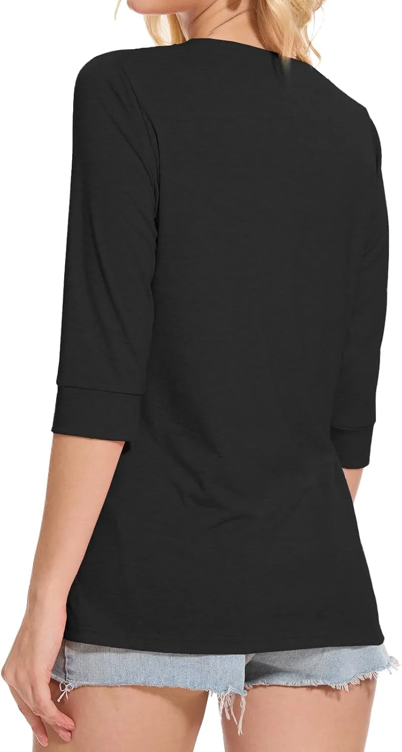 Womens Tops 3/4 Sleeve V Neck Button Down Shirts Business Casual Outfit Basic Tees Summer Top 2025