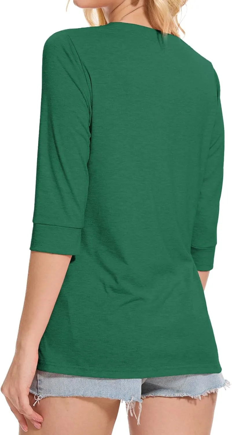 Womens Tops 3/4 Sleeve V Neck Button Down Shirts Business Casual Outfit Basic Tees Summer Top 2025