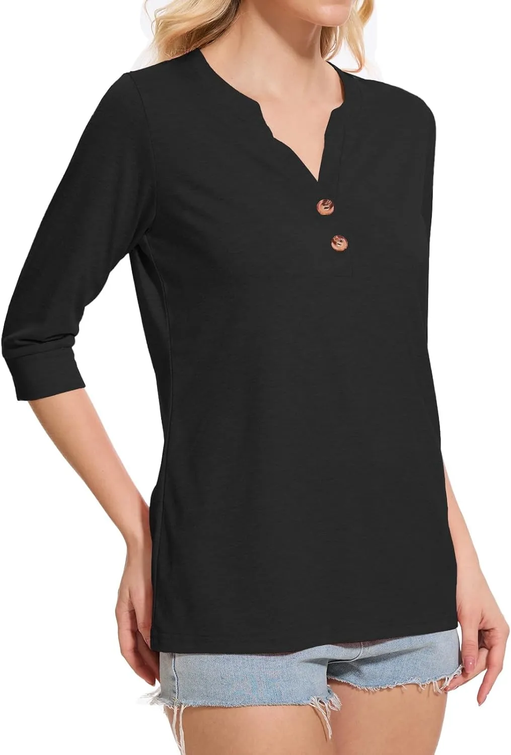 Womens Tops 3/4 Sleeve V Neck Button Down Shirts Business Casual Outfit Basic Tees Summer Top 2025