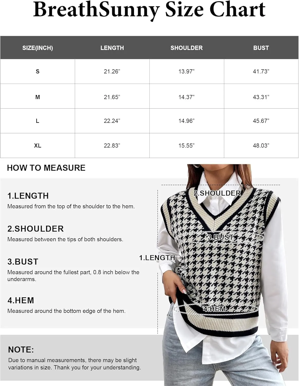 Women's V Neck Knit Sweater Vest Fall Houndstooth Sleeveless Pullover Crop Knitwear Preppy Style Tank Tops 2024
