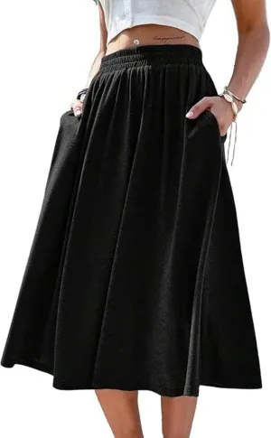 Women's Vintage Tartan Midi Skirt - Flared A-Line Cotton Skirt with Pockets