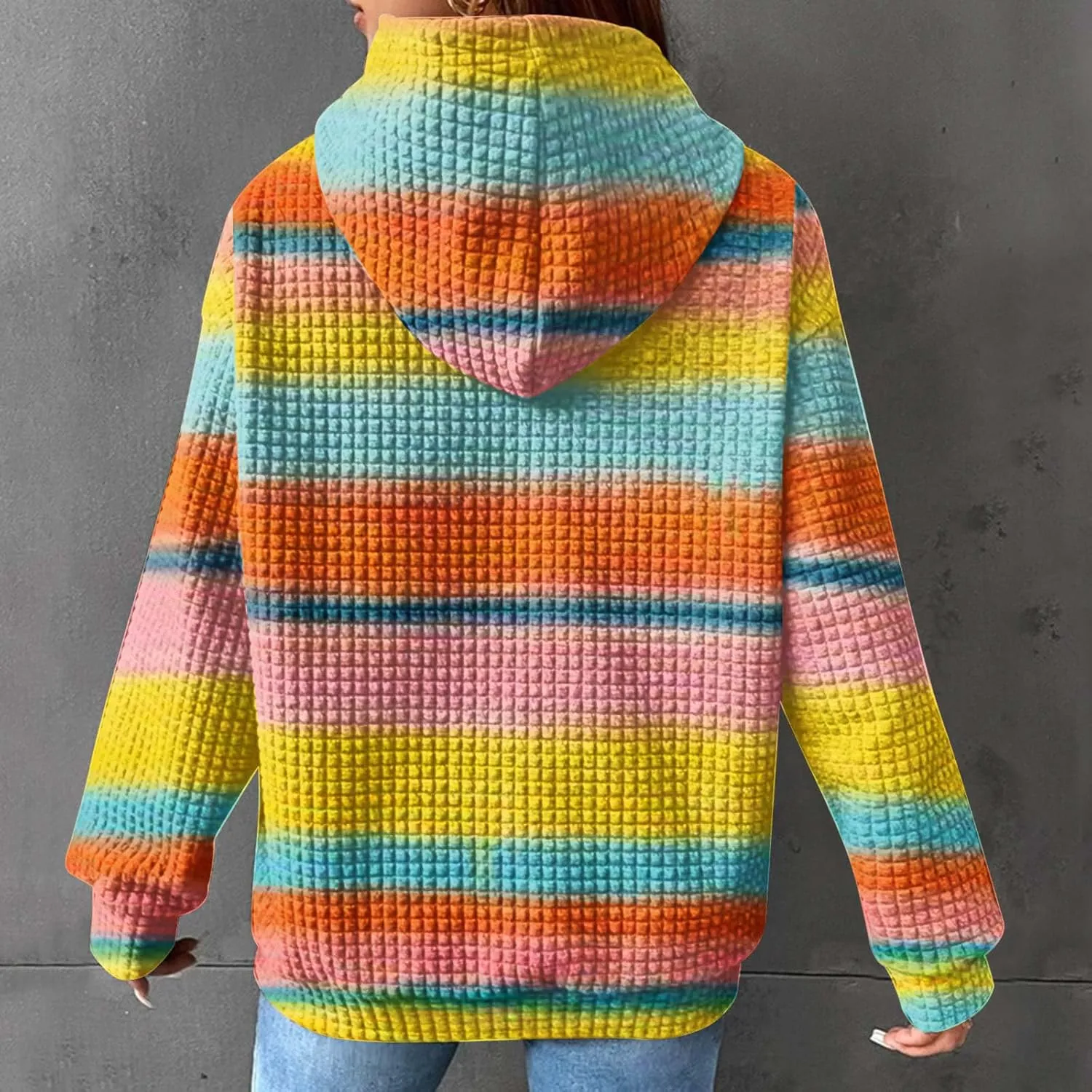 Womens Waffle Knit Hoodies Cute Hooded Sweatshirt Fall Casual Drawstring Pullover Sweater Workout Gym Hoodie Tops