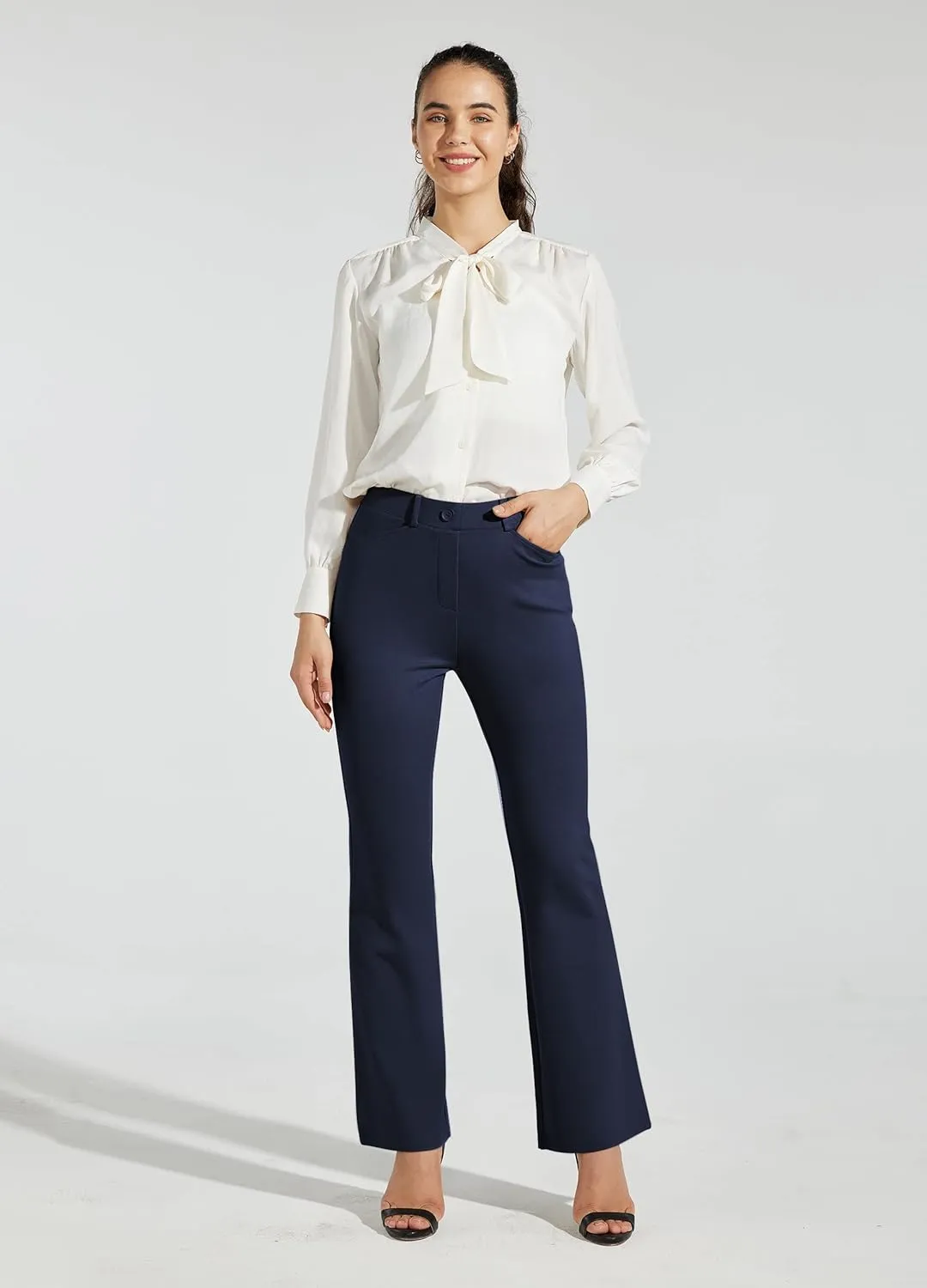 Women's Yoga Dress Pants Bootcut Work Slacks Stretch Office with Belt Loops 4 Pockets 28/29"/30"/31"/33"
