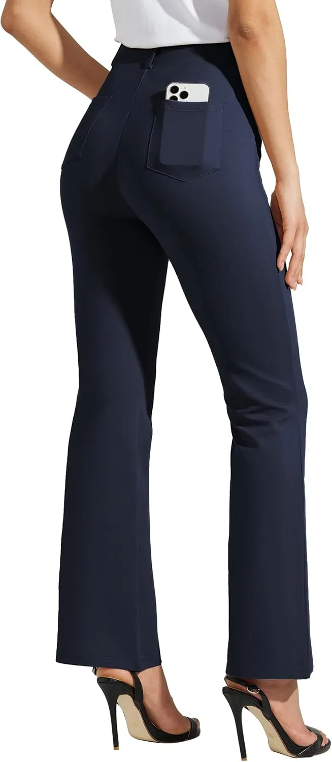 Women's Yoga Dress Pants Bootcut Work Slacks Stretch Office with Belt Loops 4 Pockets 28/29"/30"/31"/33"