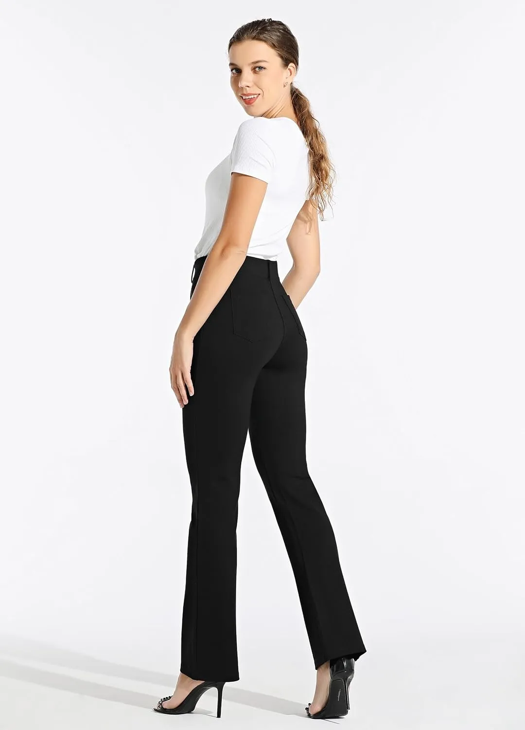 Women's Yoga Dress Pants Bootcut Work Slacks Stretch Office with Belt Loops 4 Pockets 28/29"/30"/31"/33"