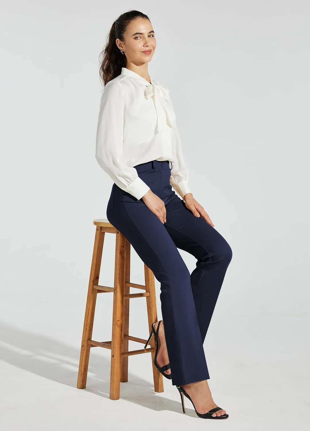 Women's Yoga Dress Pants Bootcut Work Slacks Stretch Office with Belt Loops 4 Pockets 28/29"/30"/31"/33"
