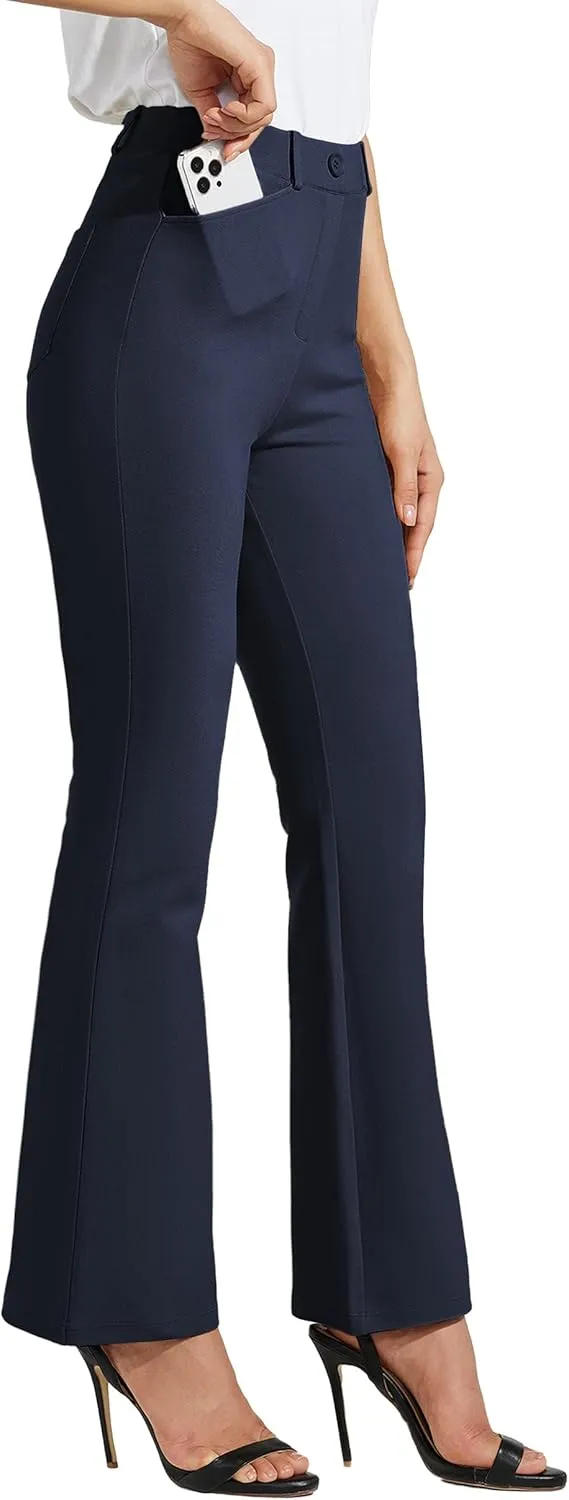 Women's Yoga Dress Pants Bootcut Work Slacks Stretch Office with Belt Loops 4 Pockets 28/29"/30"/31"/33"