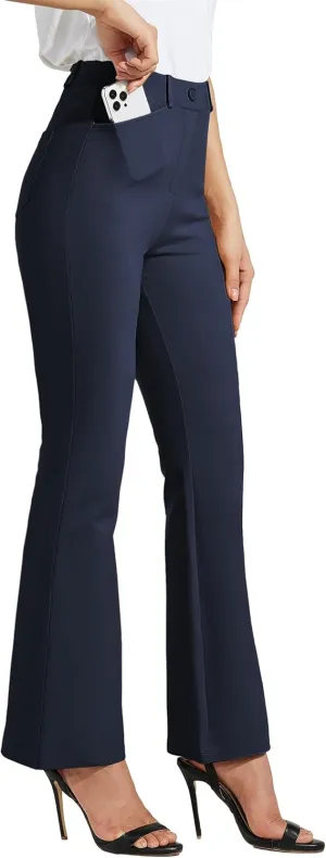 Women's Yoga Dress Pants Bootcut Work Slacks Stretch Office with Belt Loops 4 Pockets 28/29"/30"/31"/33"