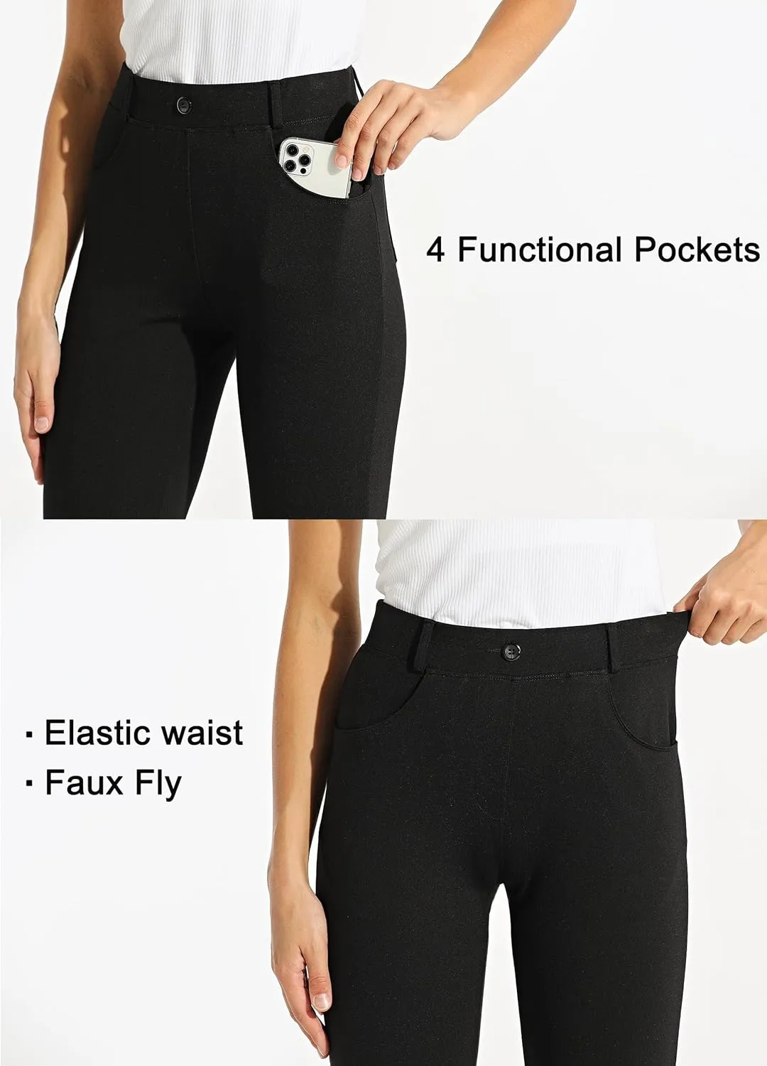 Women's Yoga Dress Pants Bootcut Work Slacks Stretch Office with Belt Loops 4 Pockets 28/29"/30"/31"/33"