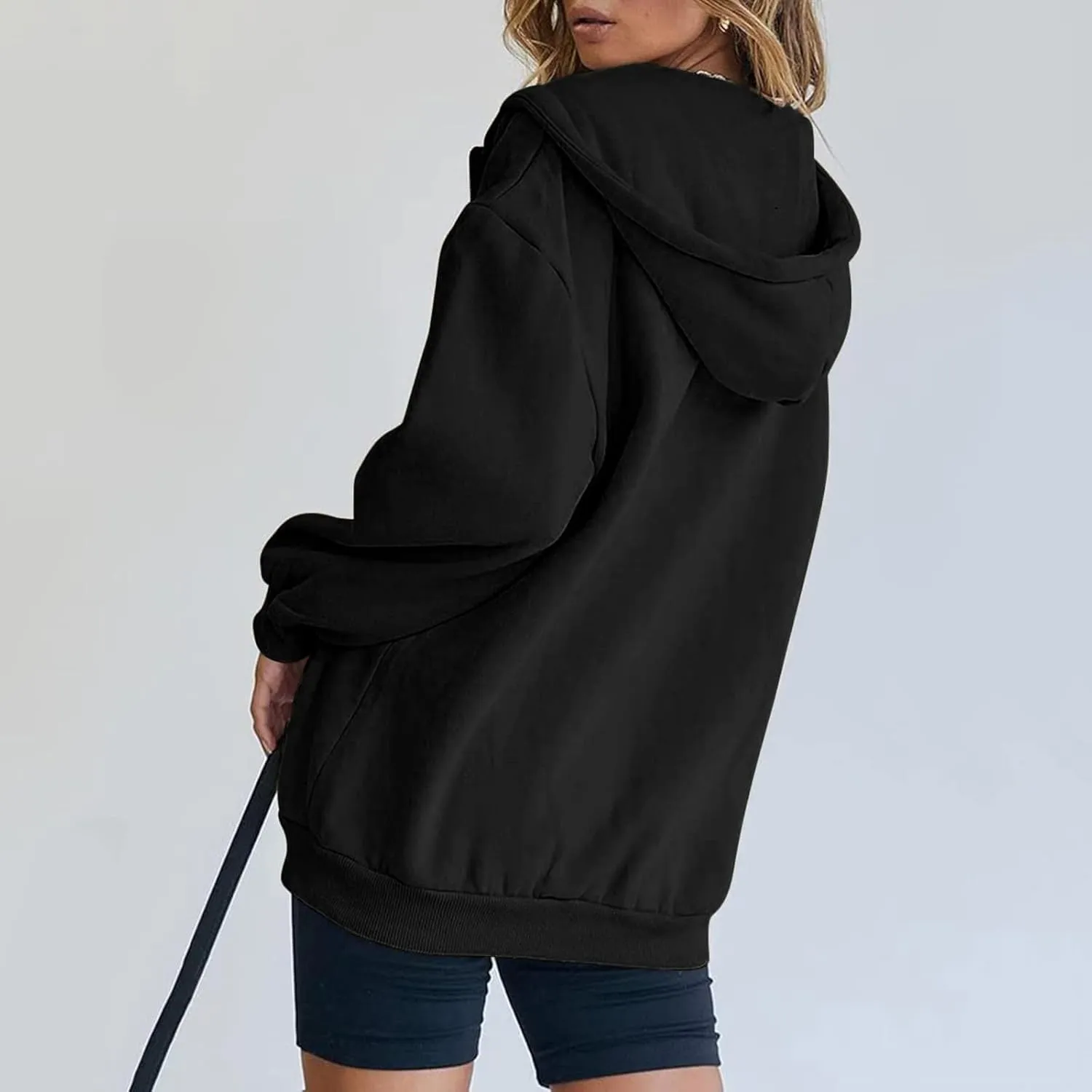 Womens Zip Up Hoodies Long Sleeve Fall Oversized Sweatshirts Casual Plain Fleece Jacket with Pockets Y2K Clothes Outwear