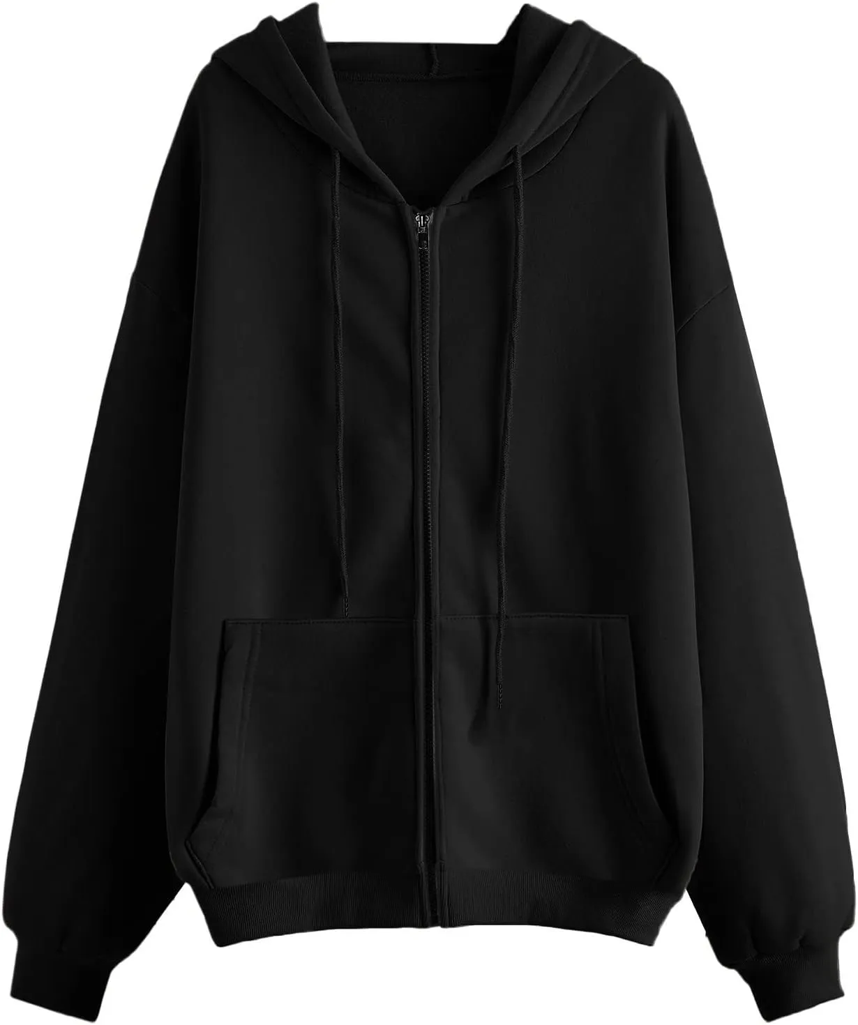 Womens Zip Up Hoodies Long Sleeve Fall Oversized Sweatshirts Casual Plain Fleece Jacket with Pockets Y2K Clothes Outwear