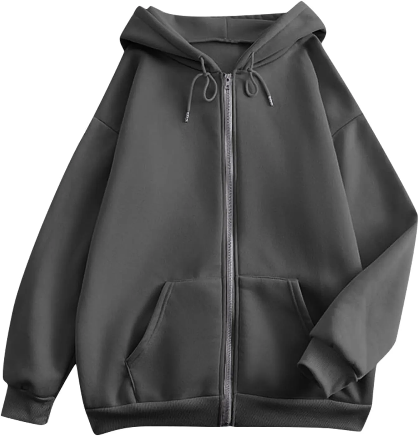 Womens Zip Up Hoodies Long Sleeve Pockets Oversized Sweatshirts Solid Y2k Hoodie Jacket Fall Fashion Clothes 2024