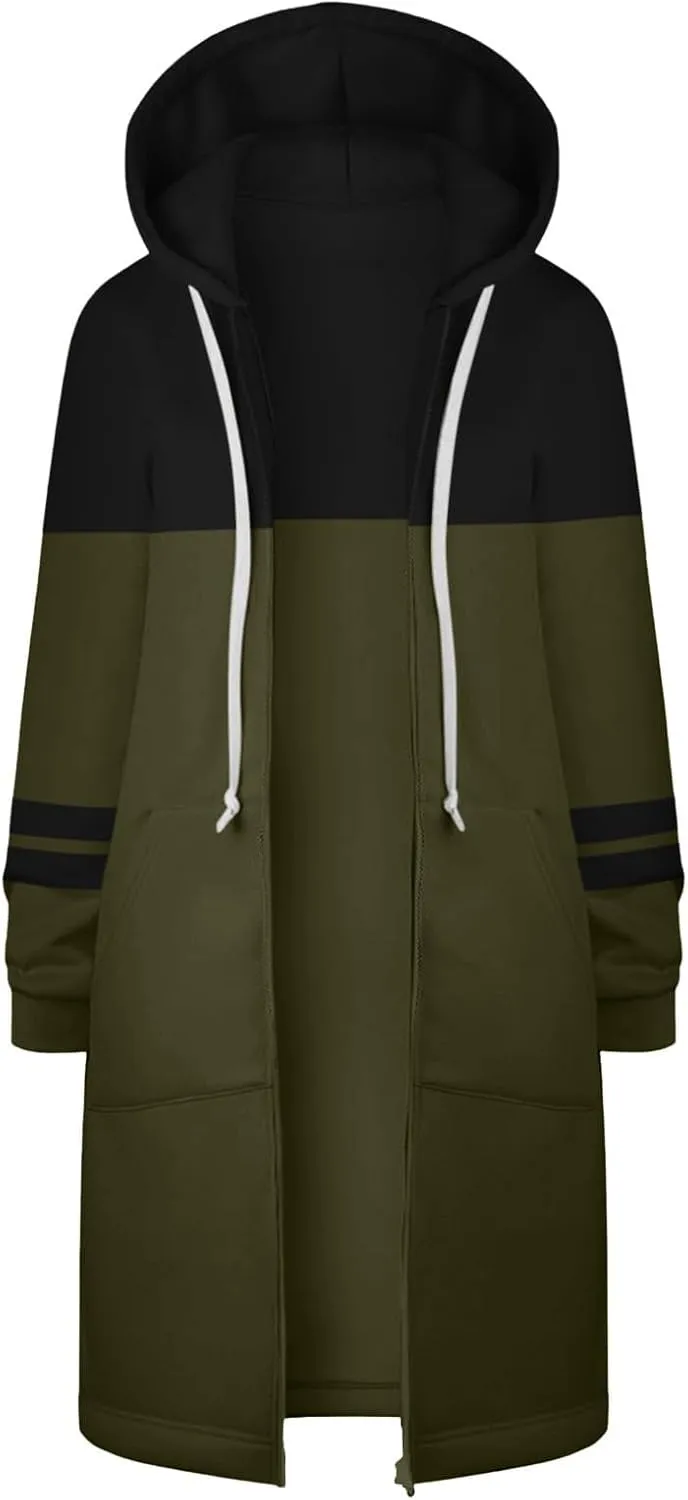 Women's Zip Up Hoodies Long Sleeve Winter Lightweight Hooded Sweatshirt Casual Jacket Coat with Pockets