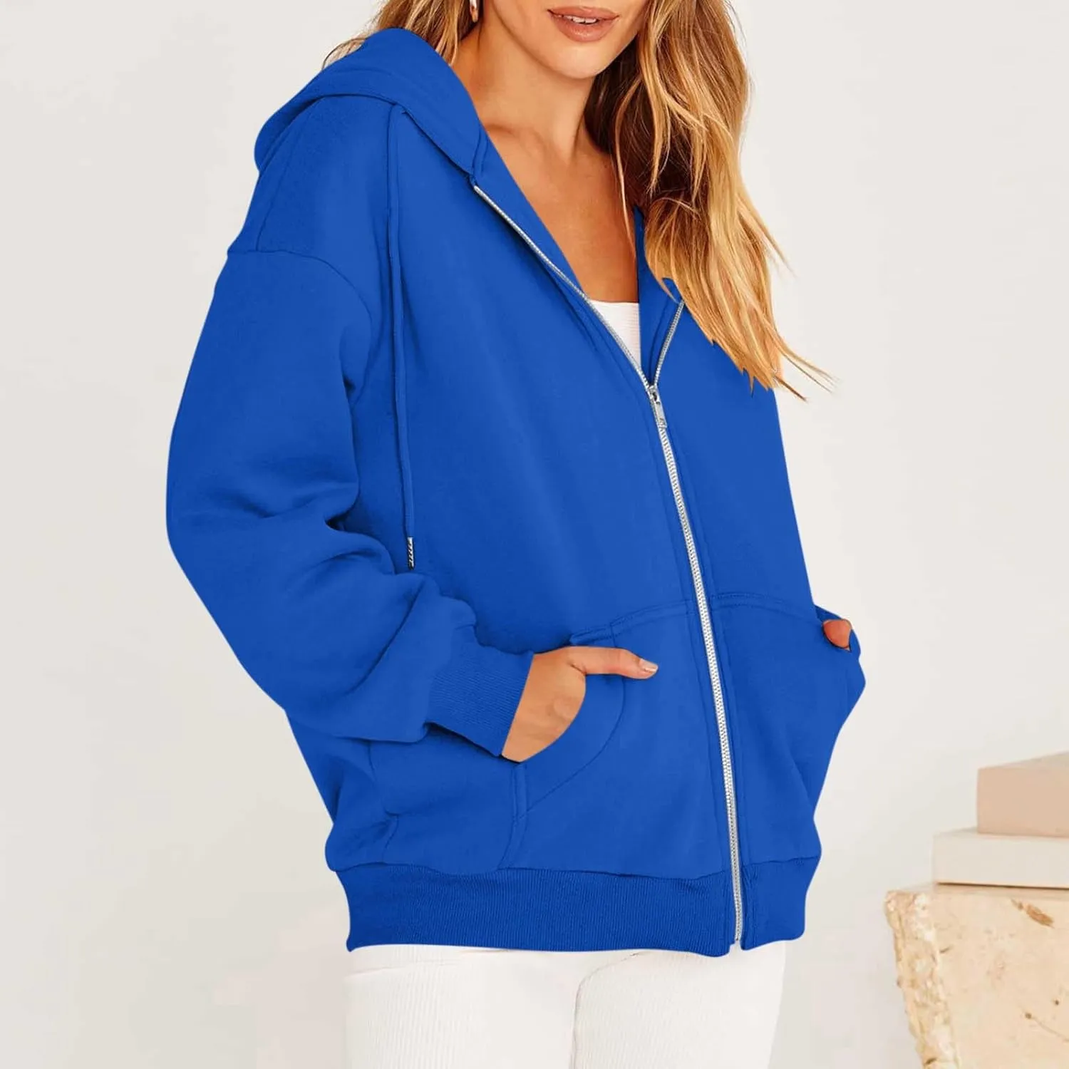 Womens Zip Up Hoodies Oversized Long Sleeve Sweatshirts Casual Y2K Hoodie 2024 Fall Jacket with Pockets