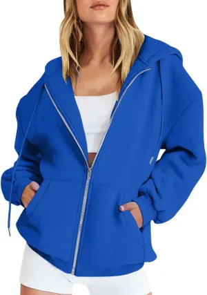 Womens Zip Up Hoodies Oversized Long Sleeve Sweatshirts Casual Y2K Hoodie 2024 Fall Jacket with Pockets