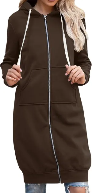 Women's Zip Up Long Hoodies Oversized Long Sleeve Drawstring Hooded Sweatshirts 2025 Fall Fleece Jackets with Pockets