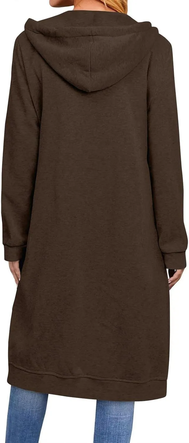 Women's Zip Up Long Hoodies Oversized Long Sleeve Drawstring Hooded Sweatshirts 2025 Fall Fleece Jackets with Pockets