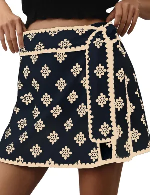 Wrap Skirt for Women Casual Mini Skirt Knot Side Elastic Waist Bodycon Flowy Print Shorts