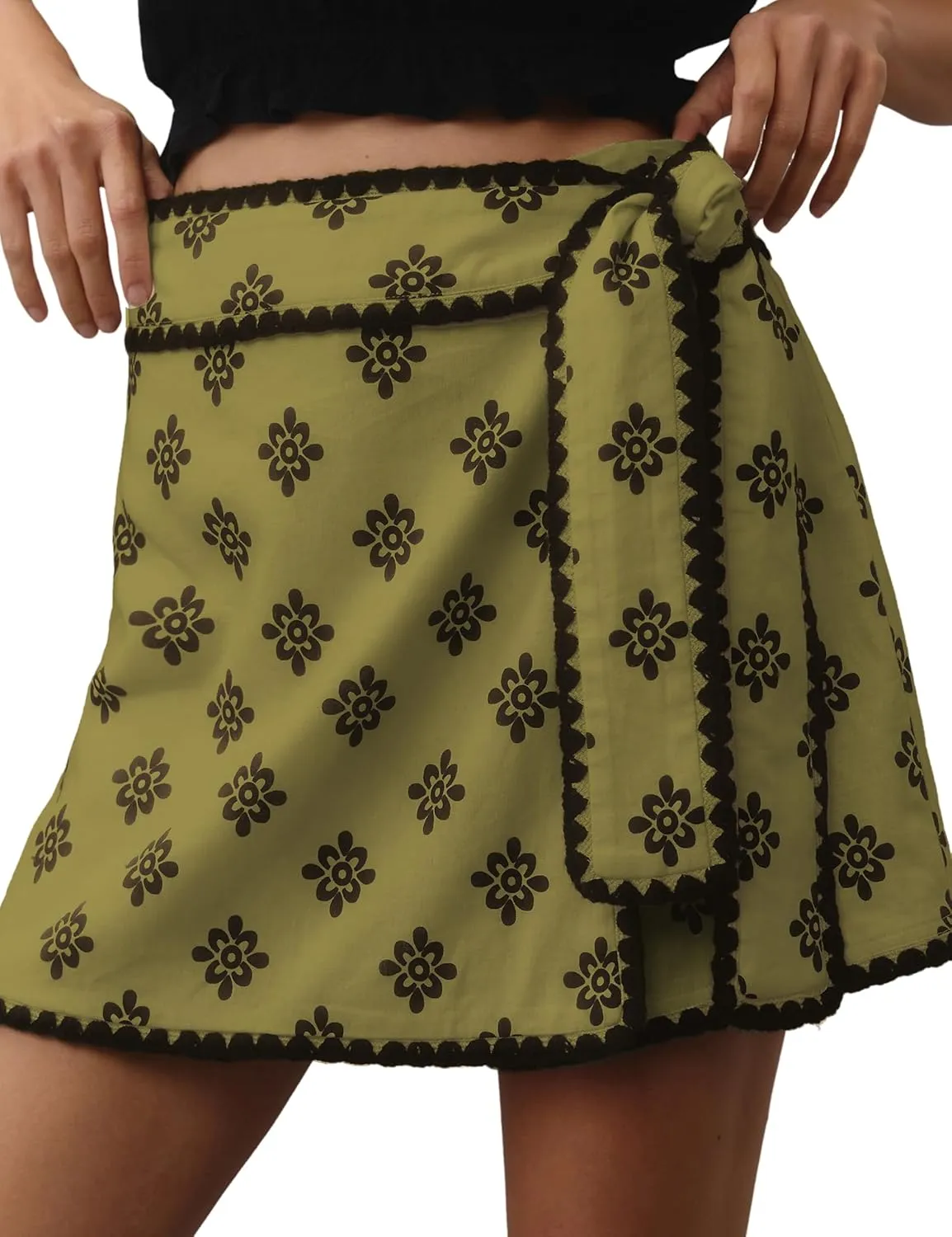 Wrap Skirt for Women Casual Mini Skirt Knot Side Elastic Waist Bodycon Flowy Print Shorts