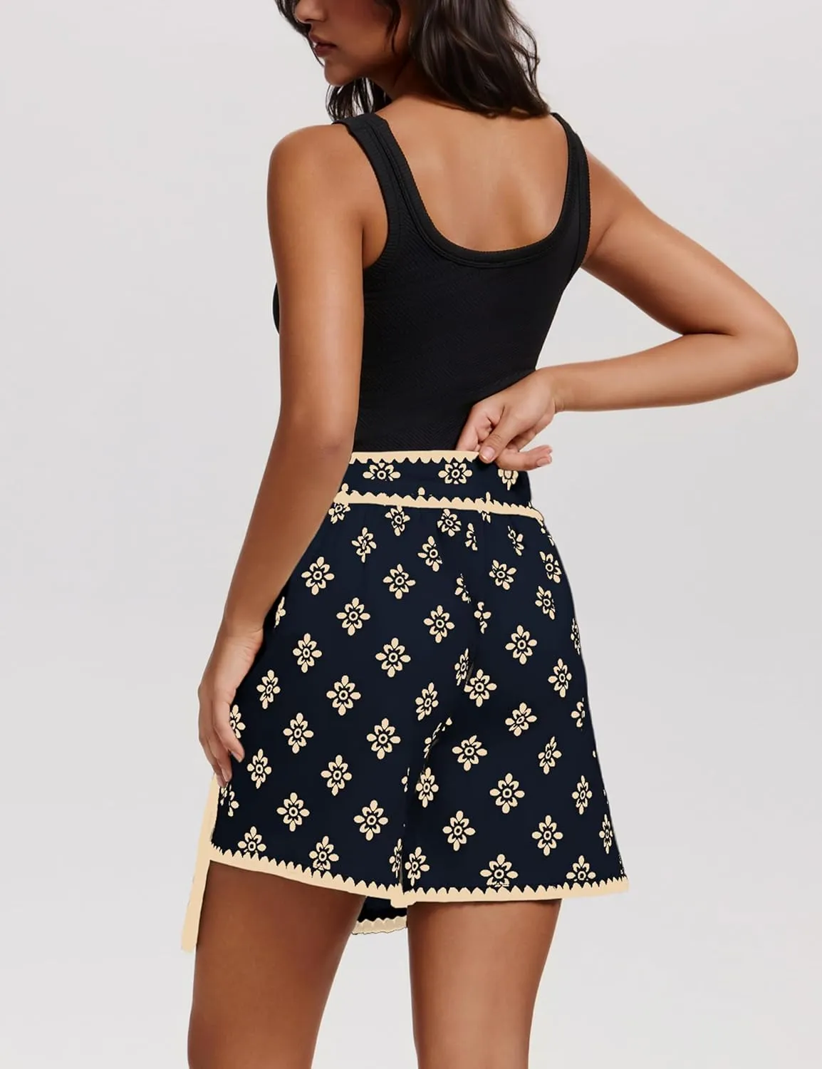 Wrap Skirt for Women Casual Mini Skirt Knot Side Elastic Waist Bodycon Flowy Print Shorts