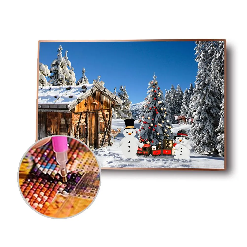 Xmas Snowy Pine - Full Round Diamond - 30x40cm