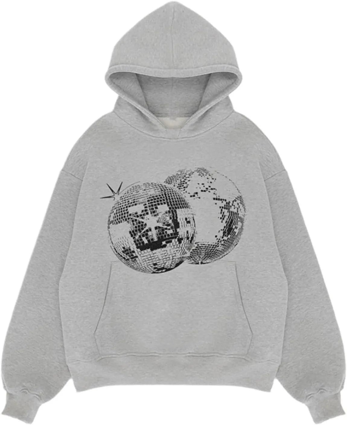 XPONNI Women's Oversized Graphic Hoodie, Y2K Streetwear, 2000s Sweatshirt, Loose Fit, Large, Long Sleeve, Hooded Neck