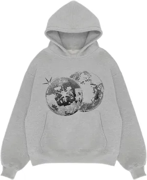 XPONNI Women's Oversized Graphic Hoodie, Y2K Streetwear, 2000s Sweatshirt, Loose Fit, Large, Long Sleeve, Hooded Neck