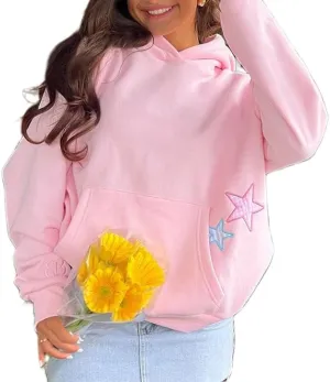 Y2k Graphic Hoodies for Women Star Printed Hoodie Oversized Pullover Sweatshirt Vintage Streetwear