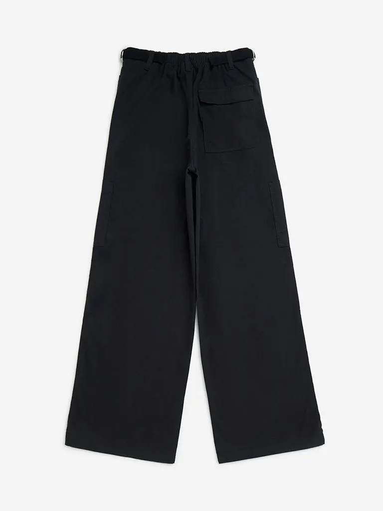 Y&F Kids Black Mid-Rise Cotton Trousers