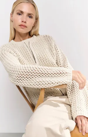 YAYA mesh stitch zip front cardigan Summer Sand