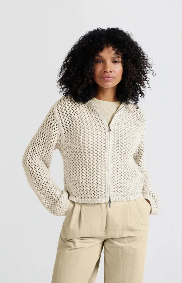 YAYA mesh stitch zip front cardigan Summer Sand