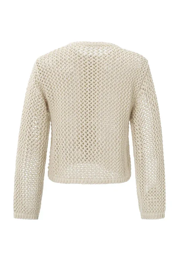 YAYA mesh stitch zip front cardigan Summer Sand