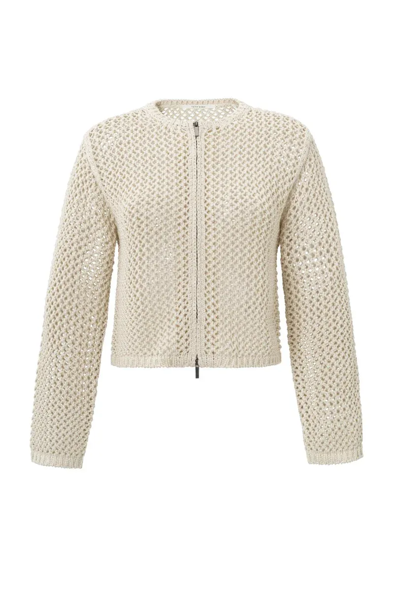 YAYA mesh stitch zip front cardigan Summer Sand