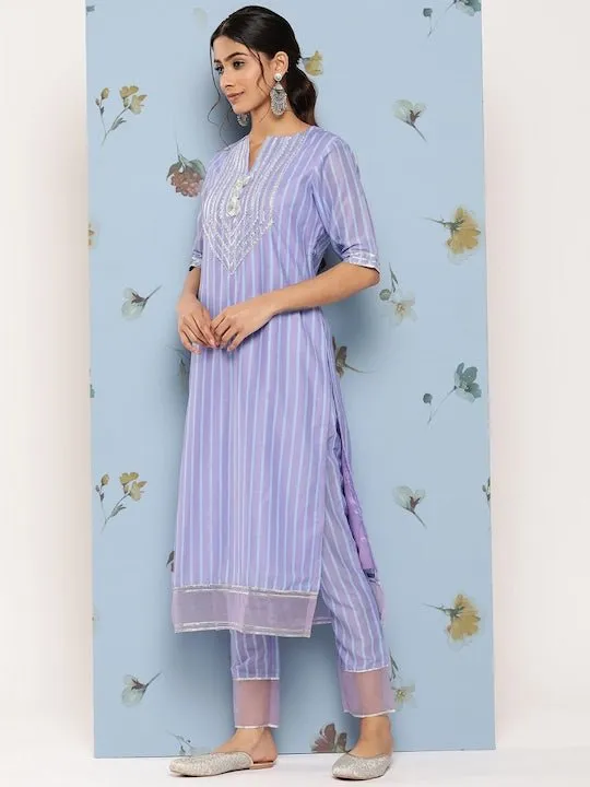 Yoke Design Regular Gotta Patti Kurta With Trousers & Dupatta