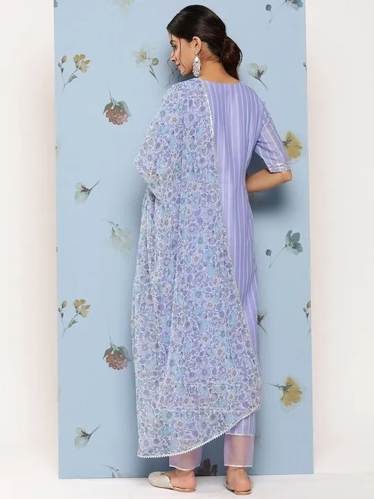 Yoke Design Regular Gotta Patti Kurta With Trousers & Dupatta