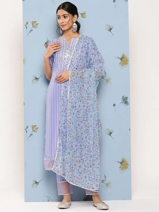 Yoke Design Regular Gotta Patti Kurta With Trousers & Dupatta