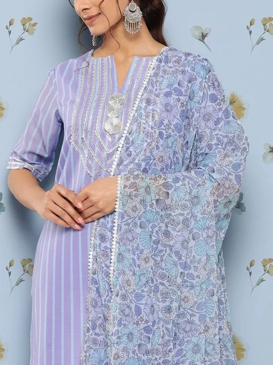Yoke Design Regular Gotta Patti Kurta With Trousers & Dupatta