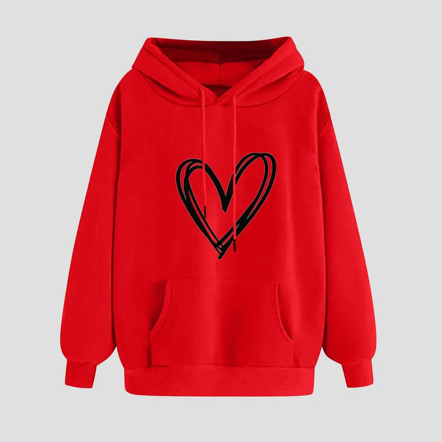 YRAETENM Heart Hoodies for Women Valentine's Day Drawstring Long Sleeve Sweatshirts Cute Holiday Pullover Tops with Pockets