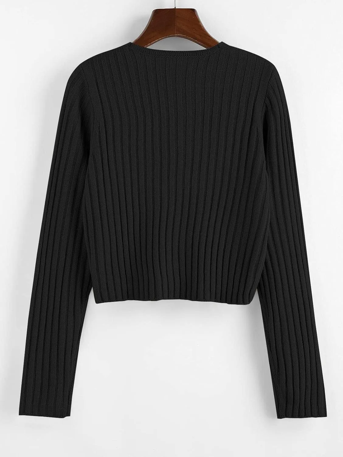 ZAFUL Women's V Neck Ribbed Button Up Cardigan Solid Knitwear Long Sleeve Surplice Crop Tops Sweaters