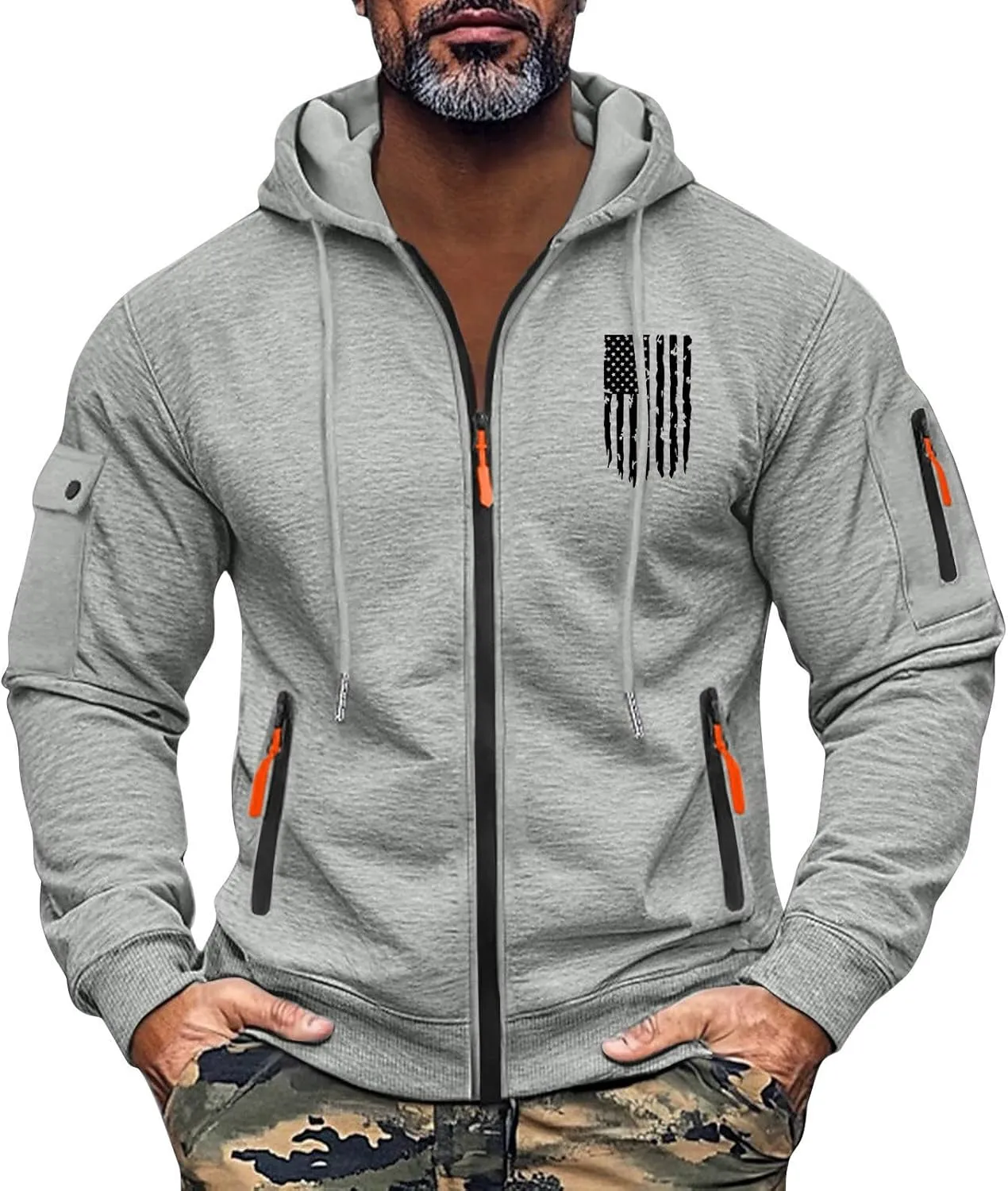 ZEFOTIM Mens Zip Up Hoodies American Flag Hoodie Fashion Funny Travel Long Sleeve Drawstring Sweatshirt with Pocket